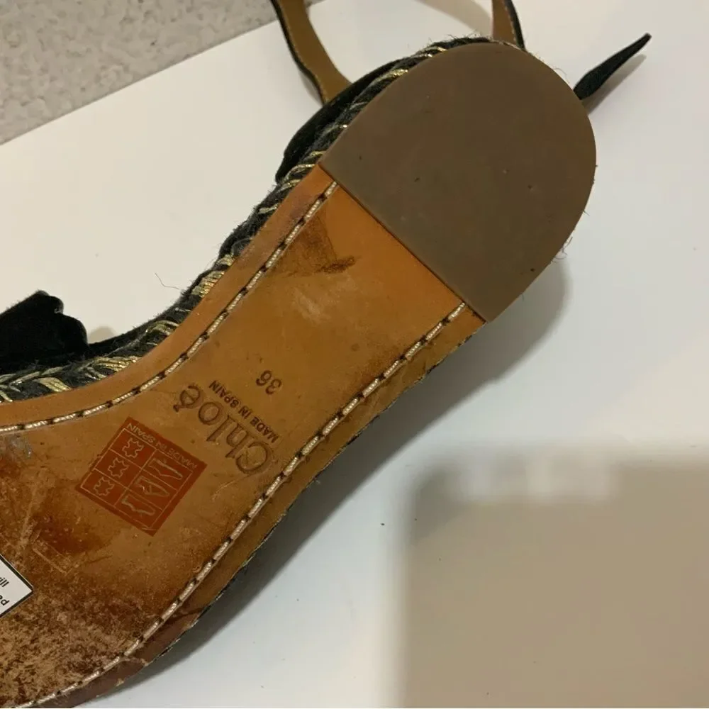 Chloe Black Suede Lauren Espadrille Wedge Sandals Size 36